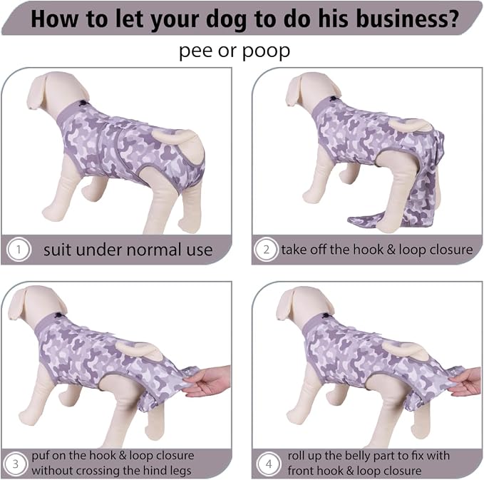 PetWarm Dog Surgery Suit, Surgical Suit for Dogs Female Spay Male Neutered, After Surgery Dog Onesie, Cone E-Collar Alternative, Camouflage Pattern, Gray, S
