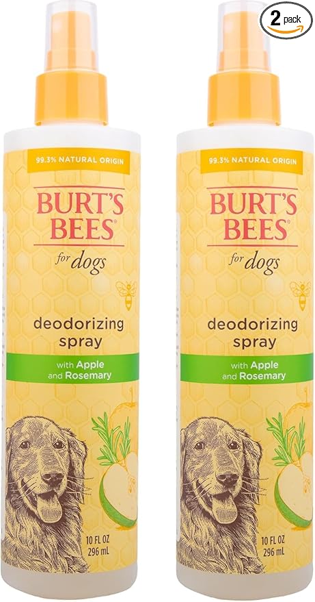BURT'S BEES FOR PETS Deodorizing Spray for Dogs with Apple and Rosemary, 99.7% Natural Origin Formulas, Waterless Canine Cleanser - Gentle Dry Shampoo for Pups, 2pk, 10 oz