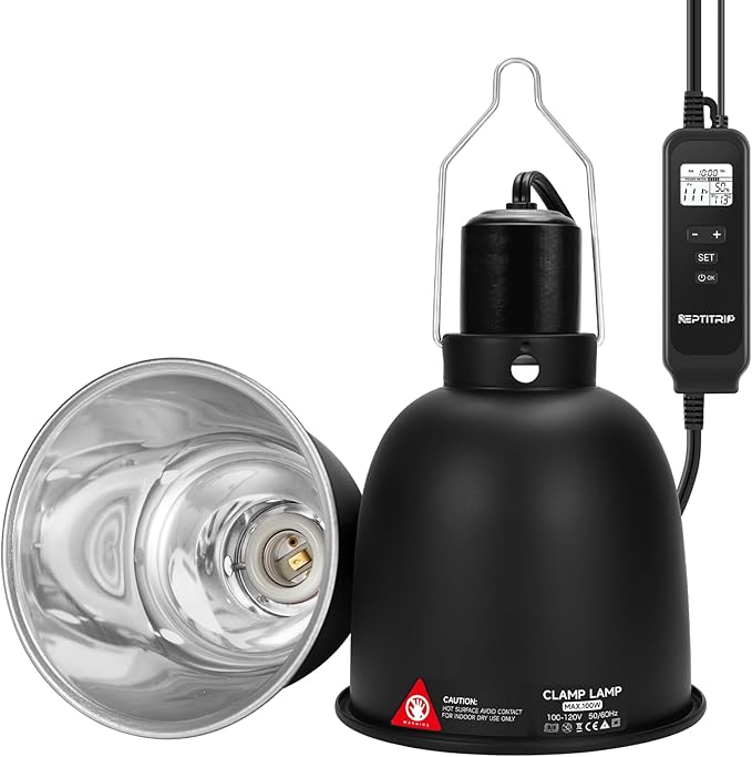 REPTITRIP 5.5" Reptile Heat Lamp Fixture with PID Dimming Thermostat, Independent Day Night Temperature Control, MAX 100W (Bulb Not Included)