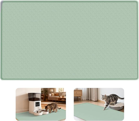 Cat Food Mat, 51" x 25.6" Extra Large Silicone Pet Feeding Mat with Raised Edge Pet Placemat for Food and Water Bowl Non-Slip, Easy to Clean, Floor Protection (Green)
