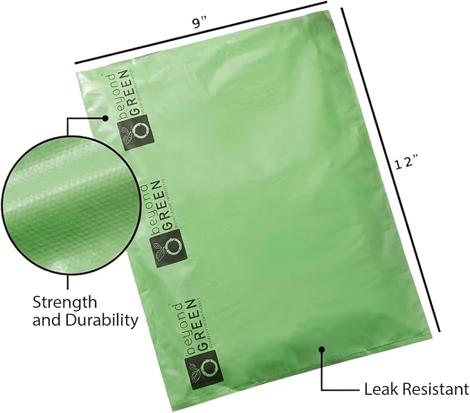 beyondGREEN Plant-Based Dog Poop Waste Bags for Leash Dispenser - 750 Bags - 50 Rolls of 15 Bags - 9" x 12"