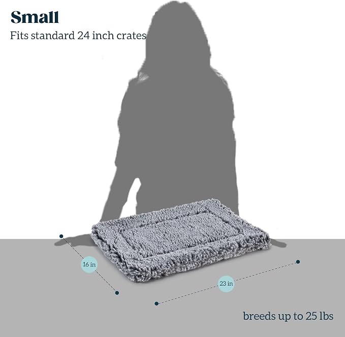 PELZIN Stoutwool Indestructible Dog Bed - Fluffy Chew Proof Dog Crate Pad - Tough Kennel Pad for Aggressive Chewers - Washable, Ideal for Small Breeds & Fits 24-Inch Crate - 23"x16", Charcoal