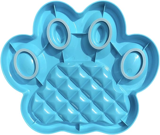 PetDreamHouse PAW 2-in-1 Slow Feeder Interactive Bowl and Removable Lick Mat Pad for Dogs, Puppies or Cats Plate Food Treats Controls Fast Eating Anti Bloating - Blue