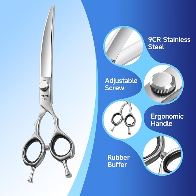 7 Inch Curved Dog Grooming Scissors, 9CR Stainless Steel Pet Shears, Smooth Cutting for Precision Trimming