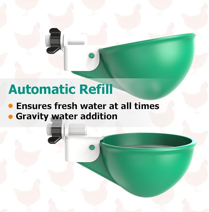 Large Automatic Chicken Waterer Cups, Chicken Water Feeder Suitable for Chicks, Duck, Goose, Turkey and Bunny, DIY Poultry Water Feeder Kit (2 Pack-Green)