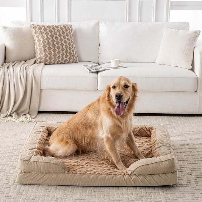 Dog Bed, Waterproof C-Shaped Pet Sofa with Removable Washable Cover, Non-Slip Bottom, Quilted Comfort Couch for All Dog and Cat Breeds (Brown, 35" x 25" x 6.5")