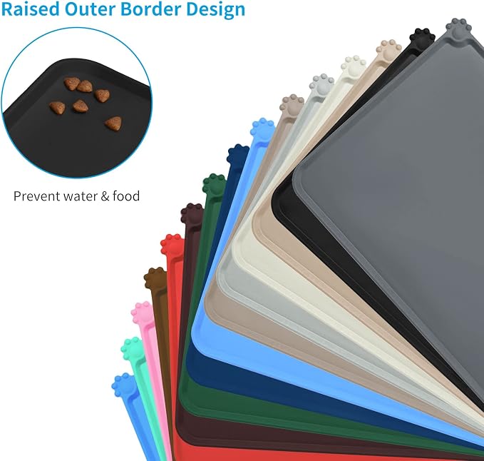 AUDWUD Silicone Waterproof Pet Feeding Mats,Anti Slip Bowl Pad, Dog Mat for Food and Water