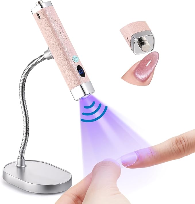 Handheld Mini UV Light for Nails: Flash Cure UV Led Nail Lamp with Cat Eye Magnet- Hand Held Fast Dry Single UV Lamp Pen with Auto Sensor for Manicure Home Salon (Pink)