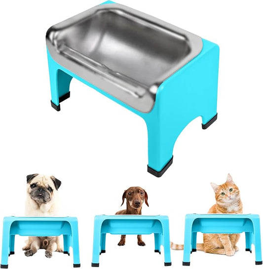 Fluff Trough 7.25 Inch Tall Elevated Bowls for Medium & Small Dogs - Stainless Steel Raised Bowl With Stand Holds 2 Cups of Pet Food - Vet Recommended, Dishwasher Safe Feeder Station