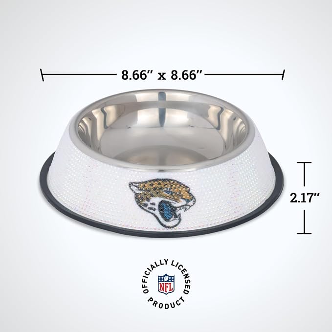 The Memory Company Officially Licensed Stainless Steel Pet Bowl, Premium Bling Team Logo Dog & Cat Food & Water Dish, Non-Slip Rubber Base, for Large/Small Breeds