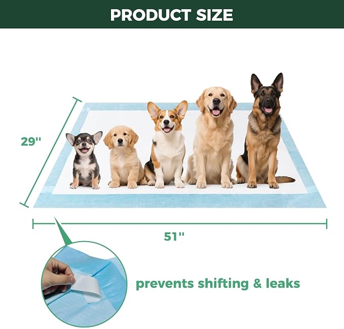 FXW XXL Puppy Pee Pads for Dogs 51x29 inch 100 Count, 5 Layer Super Absorbent & Leak Proof-Thickened Disposable Potty Training Pad, Fits 24" H 6/8 Panel FXW Playpen-Blue (Playpen not Included)
