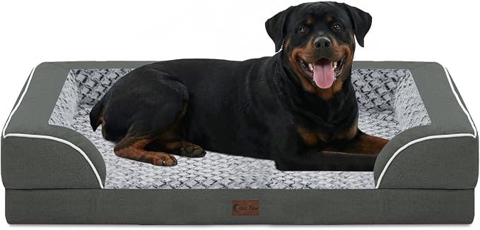 Orthopedic Dog Beds for Extra Large Sized Dogs 48x30 Inch, XL Waterproof Egg Crate Foam Dog Sofa Bed with Removable Washable Cover Big Pet Couch with Bolster & Non-Slip Bottom, Dark Grey