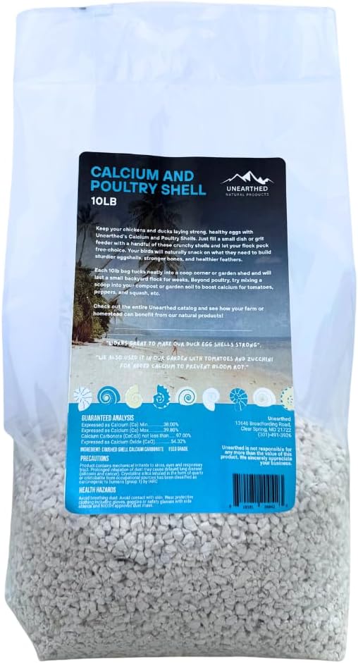 Unearthed Premium Coastline Calcium & Poultry Shells (Oyster Shells) – 10 lb Portable Bag – USA-Sourced, Feed-Grade Calcium Supplement for Strong Eggshells & Healthy Flocks