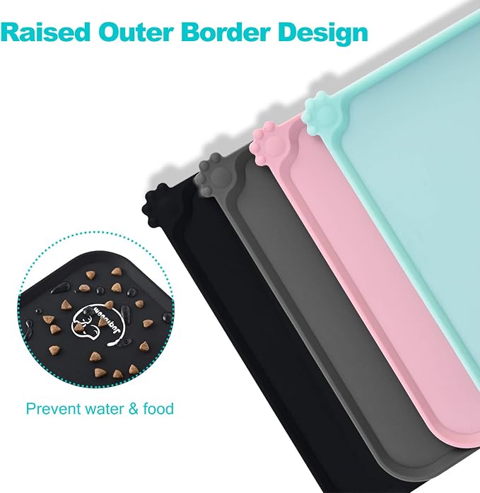 Silicone Waterproof Dog Cat Pet Feeding Mats, Non Slip, Easy Clean Pet Dog Cat Bowl Mats Placemat (28" x 24") Black