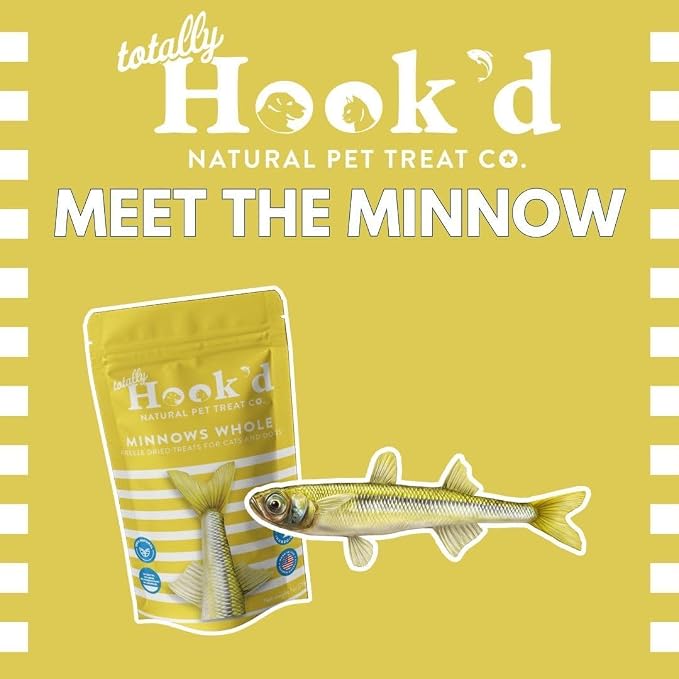 Totally Hook'd Freeze‑Dried Single‑Ingredient Whole Fish Treat, High‑Protein Omega-3, Raw, Great for Training and Picky Eaters, Snack for Dogs & Cats (1 Ounce Bag, Whole Minnows, 3 Pack Bundle)