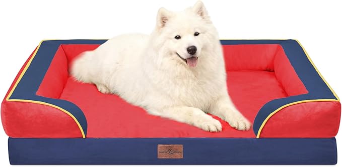 Comfort Expression Orthopedic Dog Bed for Large Dogs 36x27 Inch, Waterproof Egg Crate Foam Large Pet Bed with Bolsters, Dog Couch with Washable Cover & Non-Slip Bottom, Kansas