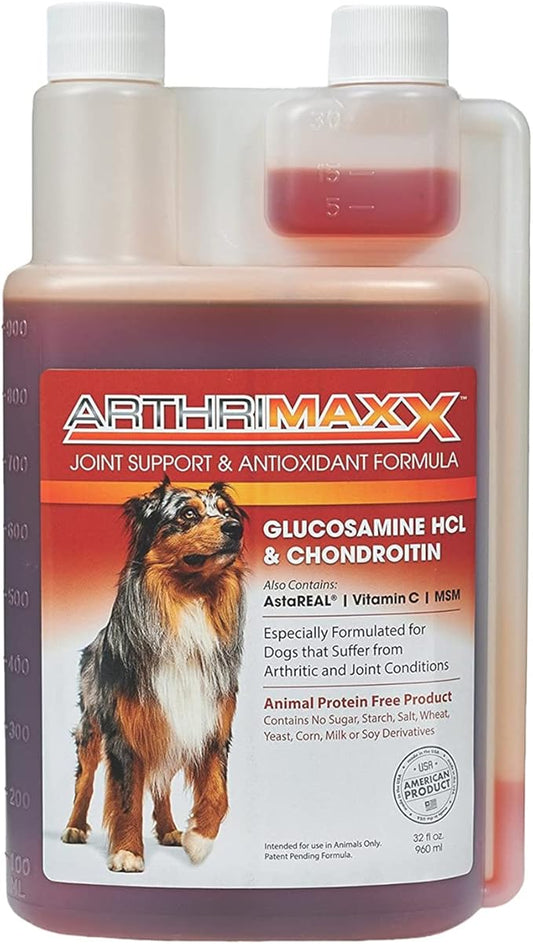 ArthriMAXX Dog Supplement for Joint Inflammation & Arthritis, Naturally Potent Dog Joint Care, Antioxidant Formula with MSM, Chondroitin, Vitamin C, & Glucosamine For Dogs, 32 fl oz