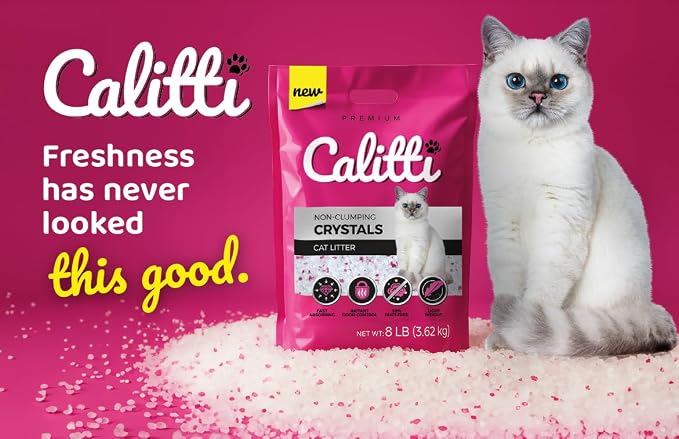 Calitti Premium Crystal Cat Litter – Ultra Absorbent & Maximum Odor Control – 99.9% Dust-Free, Low Tracking, Non-Clumping Silica Gel – Unscented – 32 lb (4 x 8 lb Packs)