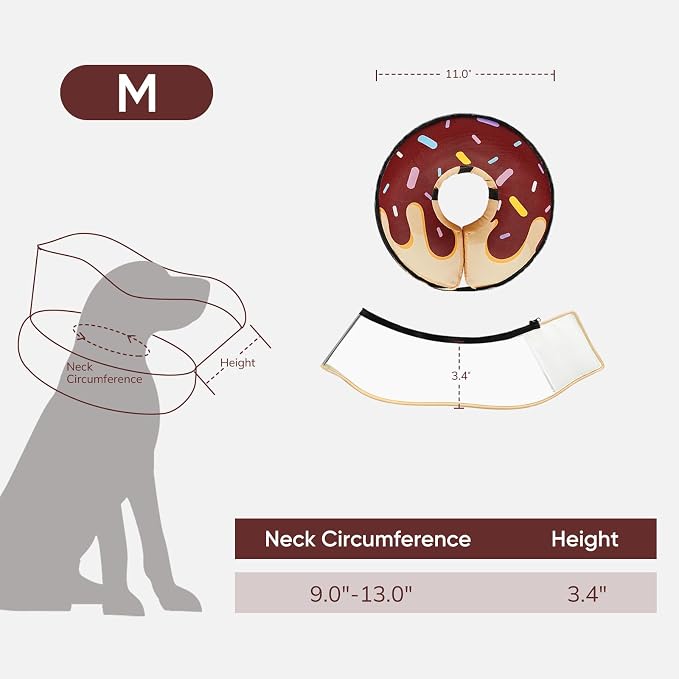 Supet Raised Inflatable Dog Cone After Surgery - Adjustable Recovery Donut Collar with Removable Shield to Stop Licking Wounds & Protect Stitches - Soft Dog Cone Alternative for Medium Dogs (Brown,M)
