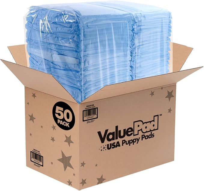 ValuePad USA Puppy Pads, Medium 22x23 Inch, 200 Count - USA Made Puppy Pee Pads for Dogs, Super Absorbent Polymer Gel Core, 5-Layer Design, Perfect for Puppies, Smaller Dogs