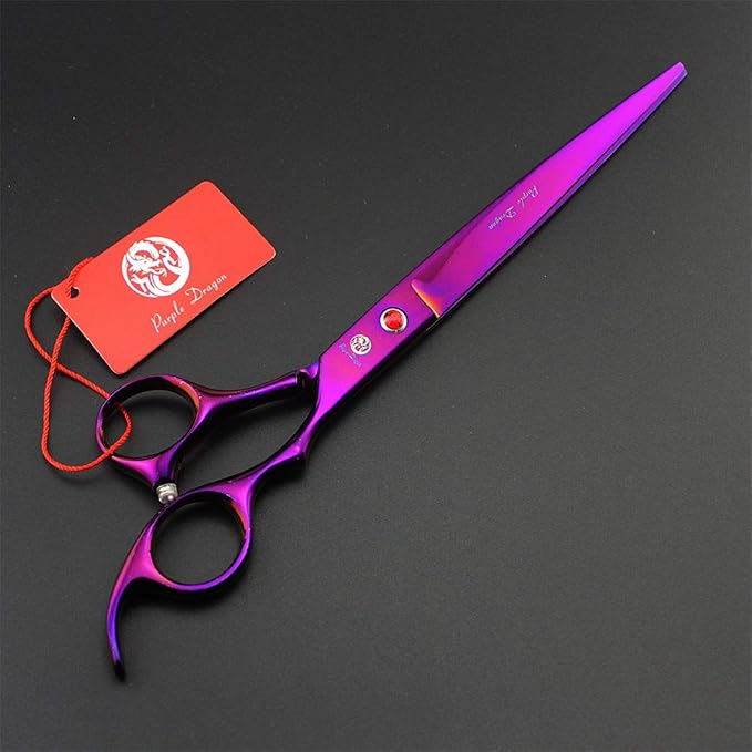 Purple Dragon 8.0" Titanium Multicolor Professional Pet Grooming Scissors Set,Straight & Thinning & Curved Scissors Shear with Bag for Dog Cat Grooming