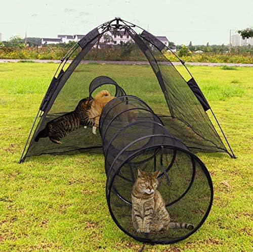 3 in 1 Portable Cat Playpen Outdoor Enclosures-Pop-uped Visual Net Pet Play Tent Tunnels Compound House for Cat Puppy Rabbit Small Animals-Large