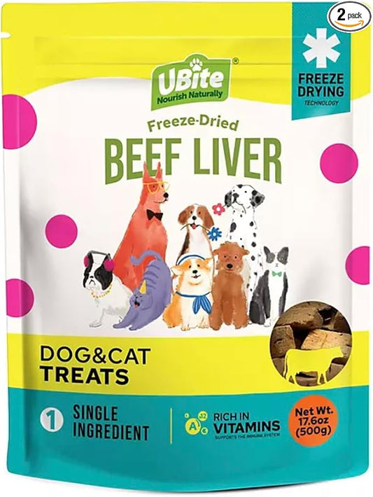 UBite Raw Bits Freeze-Dried Beef Liver Dog + Cat Treats, 17 oz.(Pack of 2)