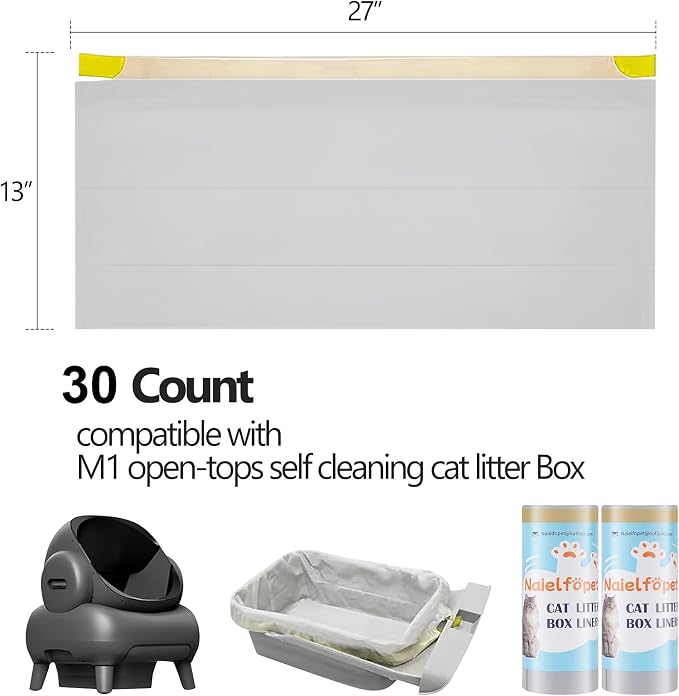 30 Count Cat Litter Bags, Compatible with Neakasa M1 Open-Top Self Cleaning Cat Litter Box, 3 Mils Super Thick Replaced Waste Bags, 27" x 13" Kitty Litter Waste Receptacles Bags