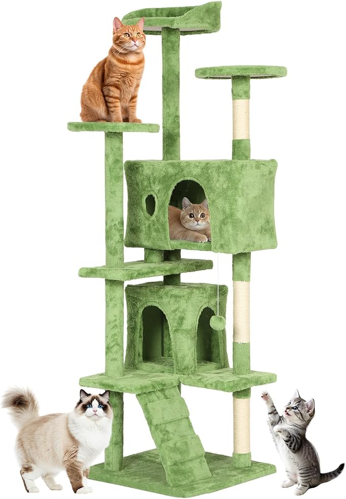 BestOffice 70 Inch Cat Tree, Multi-Level Cat Tower with Condo, Perches, Sisal Scratching Posts, Climbing Ladder,Indoor Activity Center Play House for Kittens & Adult Cats, Green