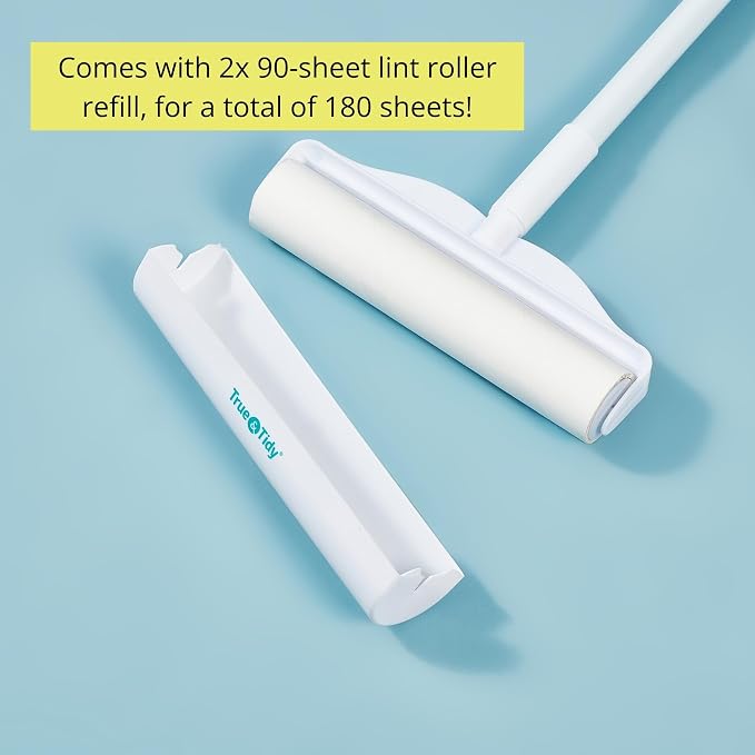 True & Tidy 8pc Lint Roller Refill Set for StickyPro XL Lint Roller, 90-pc per Sheet, Total 720 Sheets, Effectively Removes Pet Hair and Other Debris, Threaded Spiral Design, Extra Wide 9.5 inches