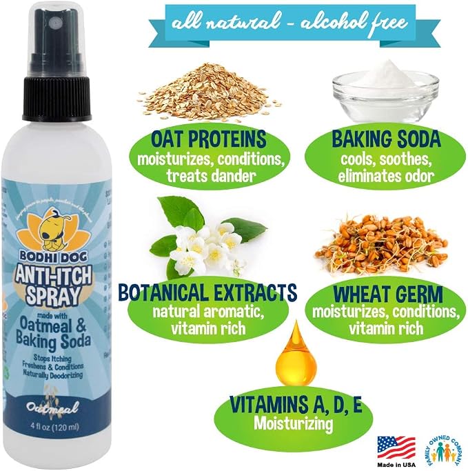 Bodhi Dog Itch Relief Spray - Natural Relief for Dry, Itchy, Allergic, or Bug-Bitten Skin - Safe for Dogs & Cats - Soothing Oatmeal Formula - Made in USA (Oatmeal, 4 Fl Oz)