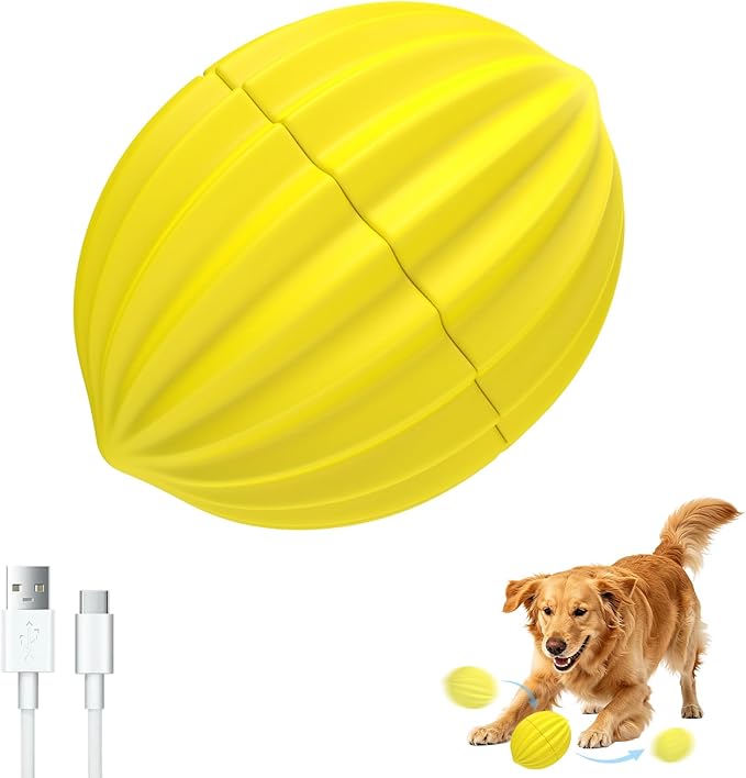 Yipetor Smart Interactive Dog Toy Ball,【Alemon Balls】 Automatic Moving Vibrating Oval Dog Ball, Gentle Bouncing & Self Rotating, Type-C Rechargeable Dog Toys to Keep Medium Large Dogs Busy, 3 Inch