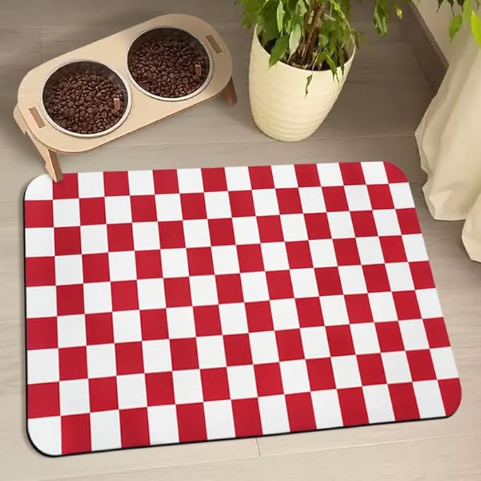Dog Food Mats for Floors Waterproof, Pet Water Bowl Mats Pet Feeding Absorbent Placemats Plaid 24 * 32 inch