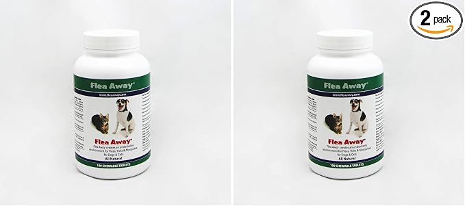 Flea Away All Natural Supplement for Fleas, Ticks, and Mosquitos Prevention for Dogs and Cats, 100 Chewable Treat Tablets, Single (Pack of 2)