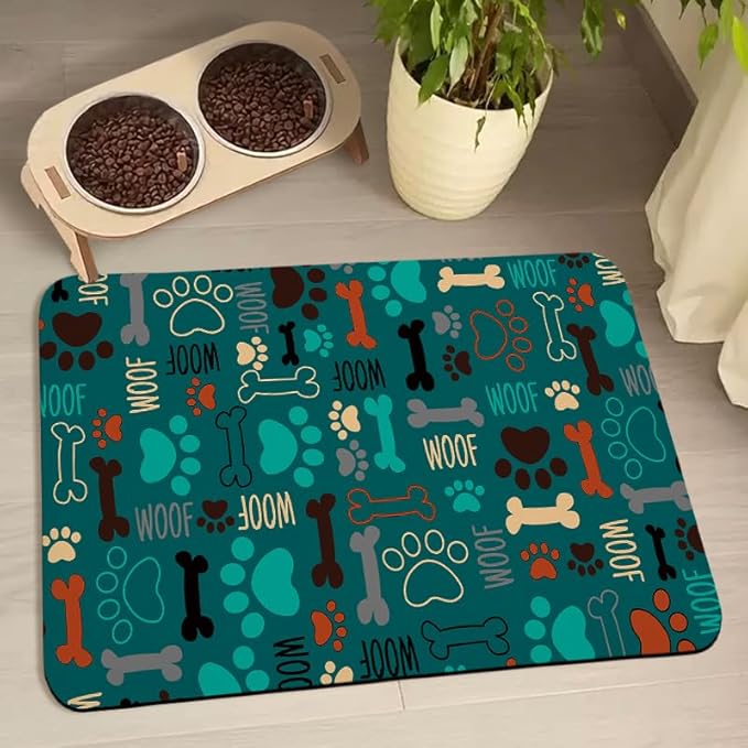 Dog Food Mats for Floors Waterproof, Pet Water Bowl Mats Pet Feeding Absorbent Placemats Green 12 * 20 inch