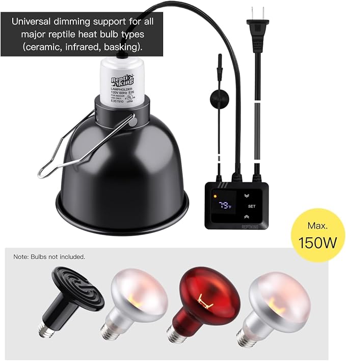 Reptile 5.5'' Light Fixture with PID Thermostat – Digital Dimming Thermostat, Ceramic Socket, Temperature Control for Reptile Heat Lamp Bulb & Ceramic Heat Emitter
