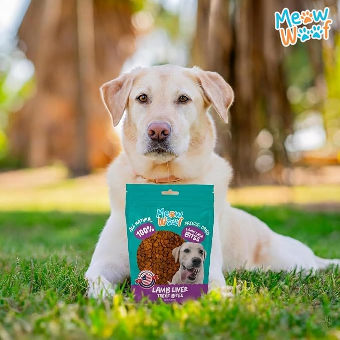 Meow Woof Freeze Dried Lamb Liver Dog Treats, Single Ingredient, High Protein Natural Dog Treats, Grain Free Training Treats for Dogs & Puppies, Freeze Dried Liver Treats for Dogs, 113g