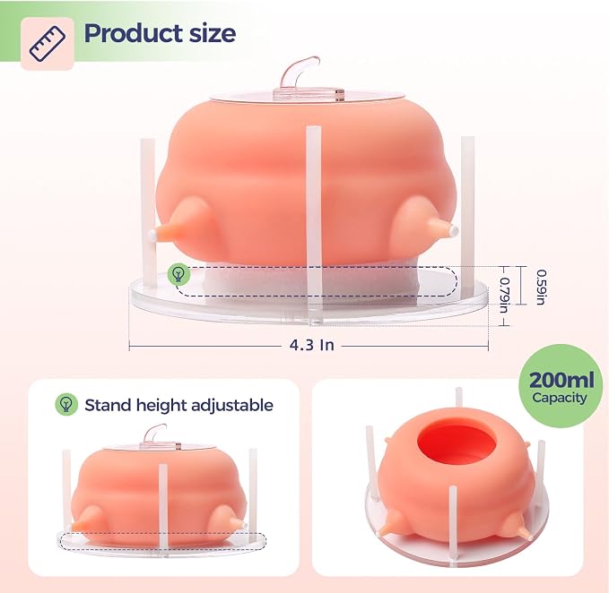 200ml Silicone Multi-Pet Milk Feeder with 4 Nipples(Pink) | Feeds 4 pets at once! Silicone, Stable base, Smooth milk flow. Leak-proof needles seal unused nipples. Includes syringe.
