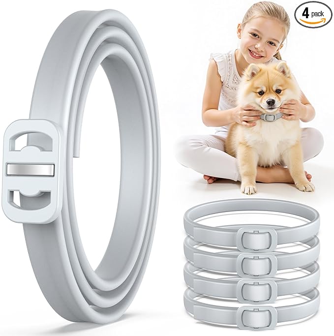 Natural Flea and Tick Collar for Dogs - 4 Pack, 8 Months Long-Lasting Protection, Waterproof, Adjustable Size for Small Medium and Large Dog