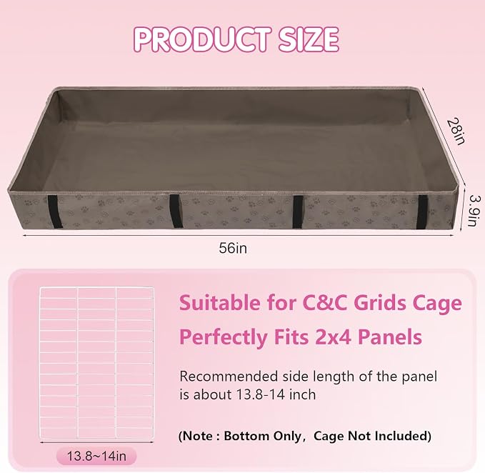 Funfurry Waterproof Guinea Pig Cage Liner,Washable Tarp Bottom Base,Cage Liners for Small Animals,Hamster Chinchilla Hedgehog Ferret Rabbit. (Tan Brown-Paw, 28" X 56")