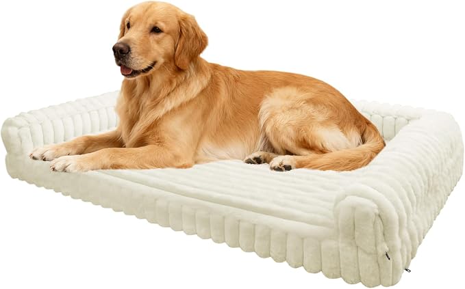 Waterproof Orthopedic Dog Bed for Medium Dogs, Medium Non-Slip Pet Beds with Sides, Egg-Crate Memory Foam Dog Couch for Crate Removable Washable Cover, Beige