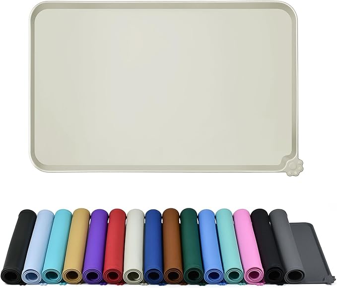 Reopet Silicone Pet Feeding Mat - Waterproof & Non-Slip Dog Cat Placemat | High Raised Edges Prevent Food & Water Spills to Protect Floors, Easy to Clean, Fit for Dog Cat Bowls