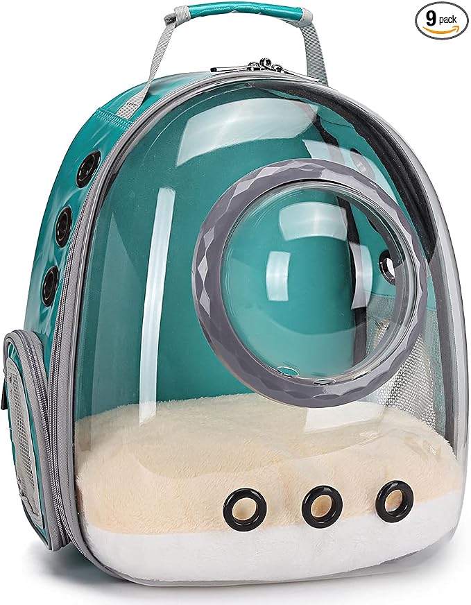 Bubble Cat Carrier Backpack Transparent Pet Carrier Backpack for Small Puppy and Bunny (Green, Backpack)