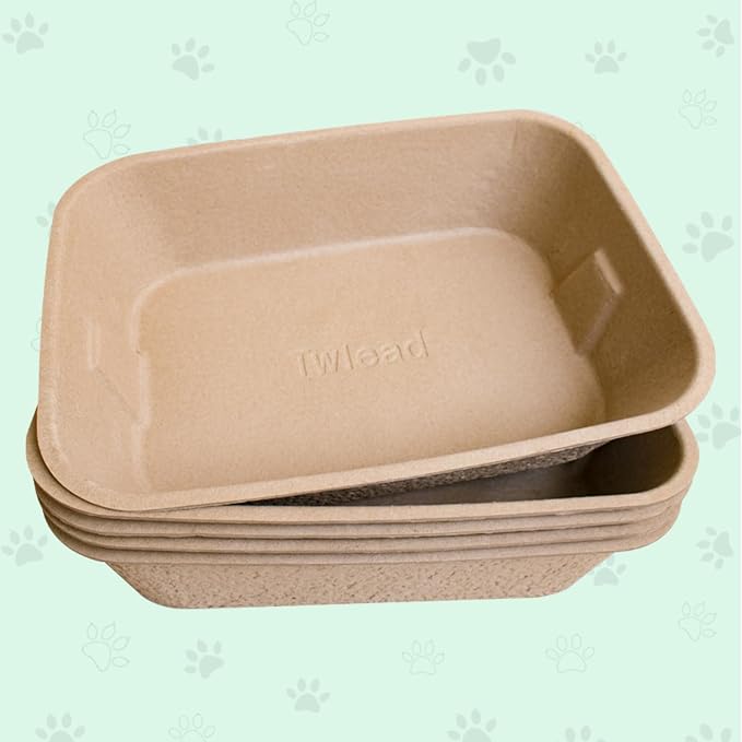 Disposable Cat Litter Box (5-Pack with 1-Towel) Eco Friendly 100% Recycled Paper Cat Tray,16.14 X11.81X3.94 Inch (Brown)