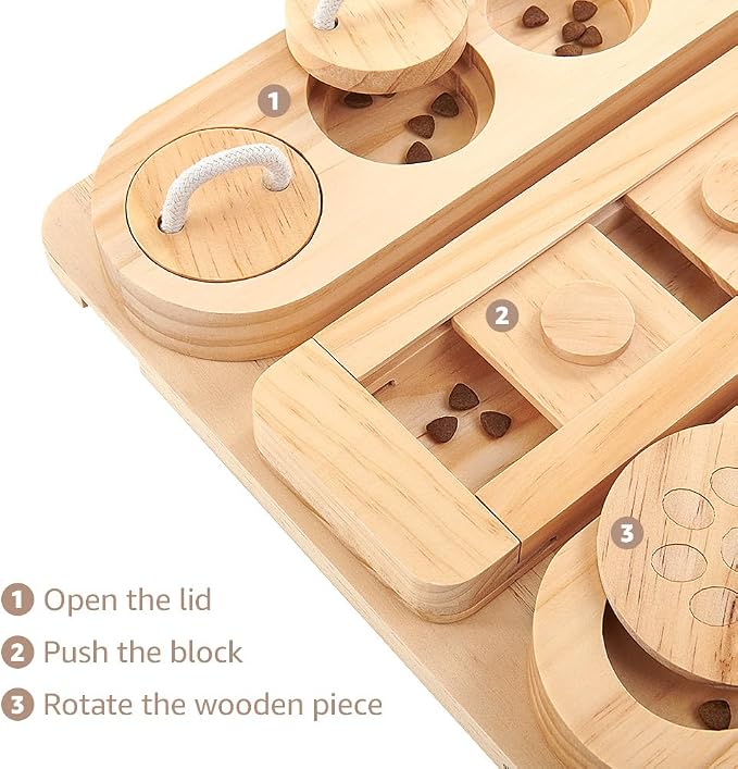 Wooden 3-in-1 Treat Puzzle Feeder for Small/Medium/Large Dogs | Level 1 Puzzle Starter Pack