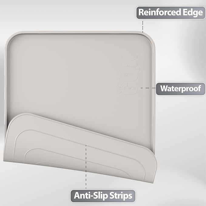 Silicone Dog & Cat Food Mat with Raised Edge, 20"x14" Extra Thick Waterproof Non-Slip Pet Feeding for Food and Water Bowls, Spill Proof Mat to Protect Floors, BPA Free Dishwasher-Safe,Beige Gray