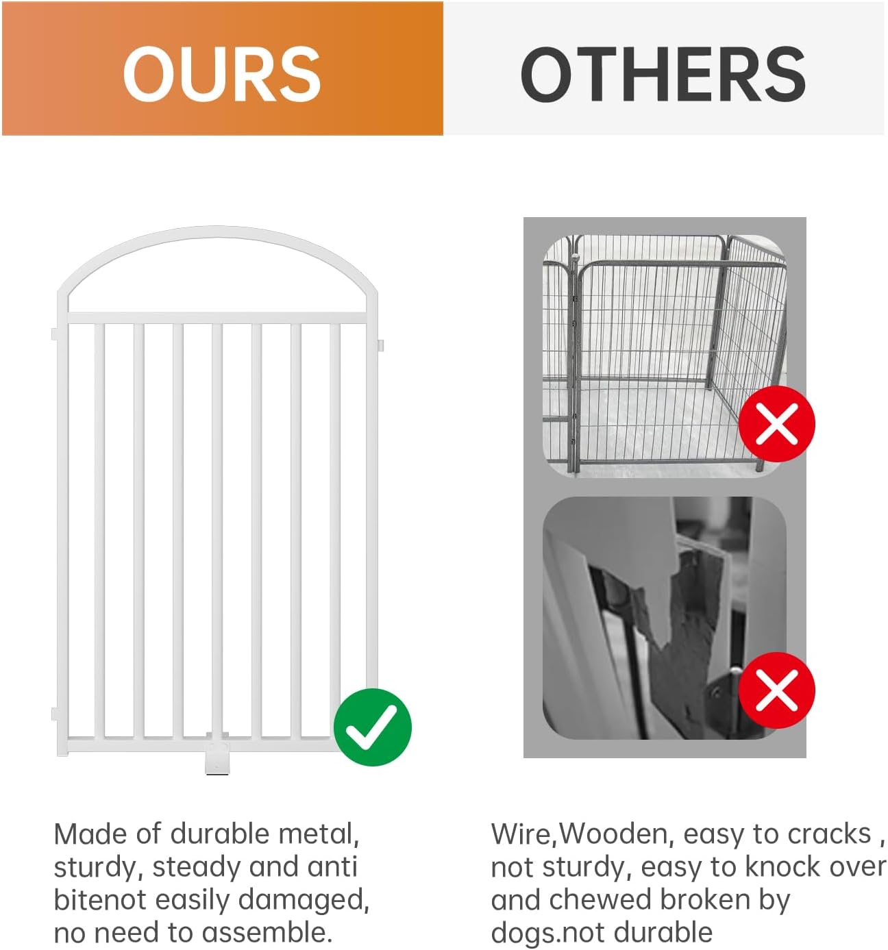 4 Panles Full Matel Freestanding Dog Gates with Door, 96"Extra Wide 32"Tall Free Standing Dog Pet Gate for Indoor & Outdoor. Foldable Pet Fences for Doorways, House, Stairs, Porch, Deck, Yard