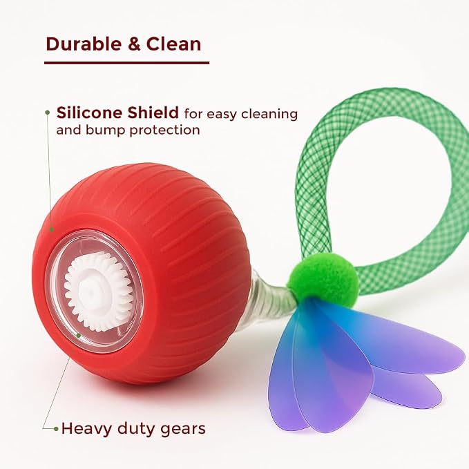 Cat Toys for Indoor Cats – Automatic Kitten Interactive Toy with Speedy Ball Tail as Pet Mental Stimulation - Kittens Small Dogs and Bored Adult Dog Balls to Keep Them Busy as Enrichment - Red