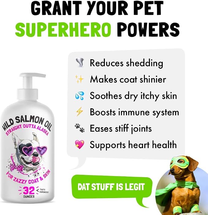 Wild Alaskan Salmon Oil for Dogs & Cats 32 oz and Liquid Glucosamine for Dogs Bacon Flavour with Chondroitin, MSM & Hyaluronic 32 oz