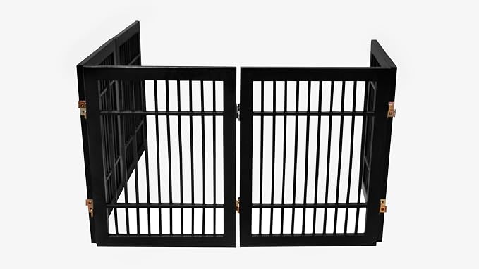 Urnporium Pet Dog Gate Freestanding, Strong Durable Folding Wooden Fence, Portable Acacia Hardwood Safety Barrier for Indoor & Outdoor Use (Black Pet Gate, 5 Panel 24" Tall)